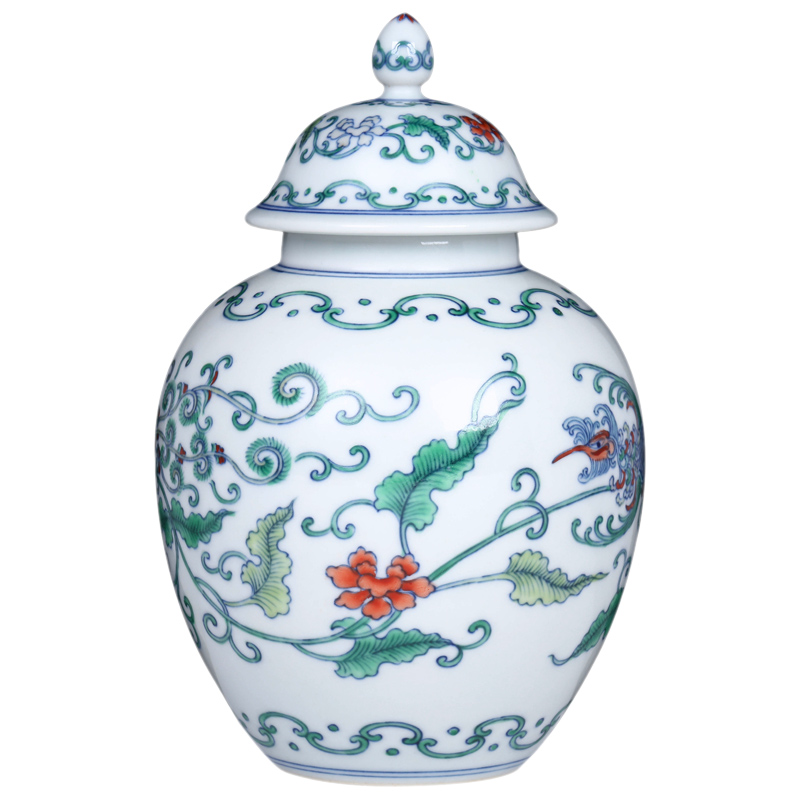 Archaize manual hand - made porcelain dou colourful feng wearing flower tea caddy fixings jingdezhen ceramics study storage tank