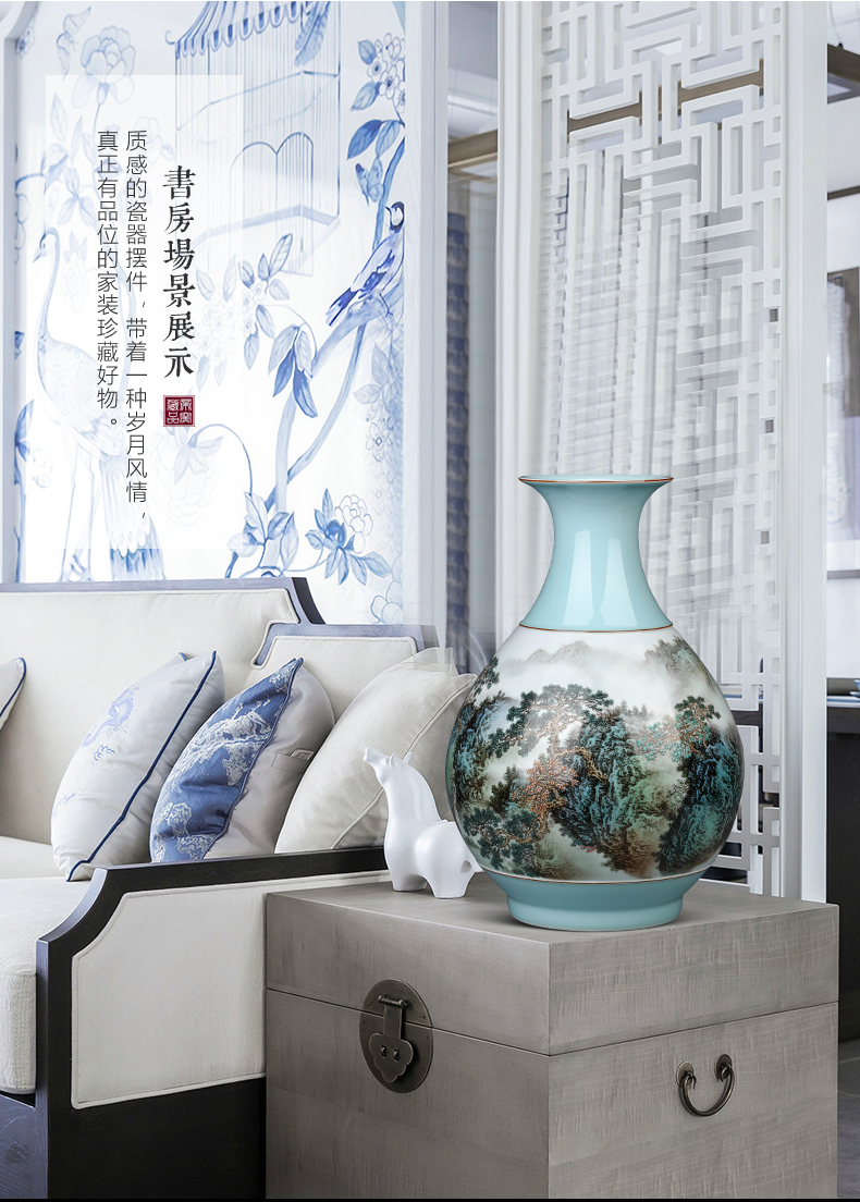 Jingdezhen ceramics shadow green pastel landscape vase Chinese style living room TV ark, flower arranging porch is decorated furnishing articles
