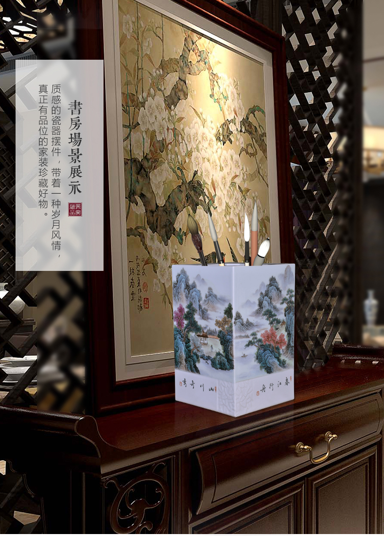 Jingdezhen ceramics hand - made pastel landscape with Chinese style living room TV cabinet decorative vase porch furnishing articles