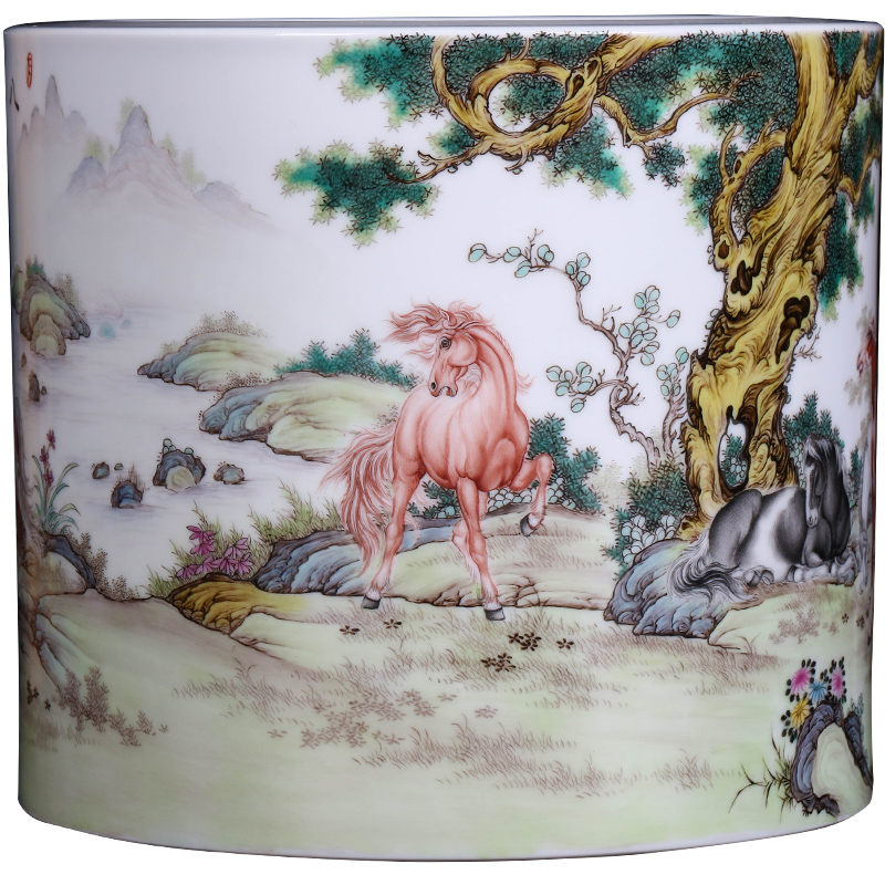 Jingdezhen ceramics hand - made pastel figure 8 pen container furnishing articles of Chinese style classical sitting room porch TV ark, flower arrangement