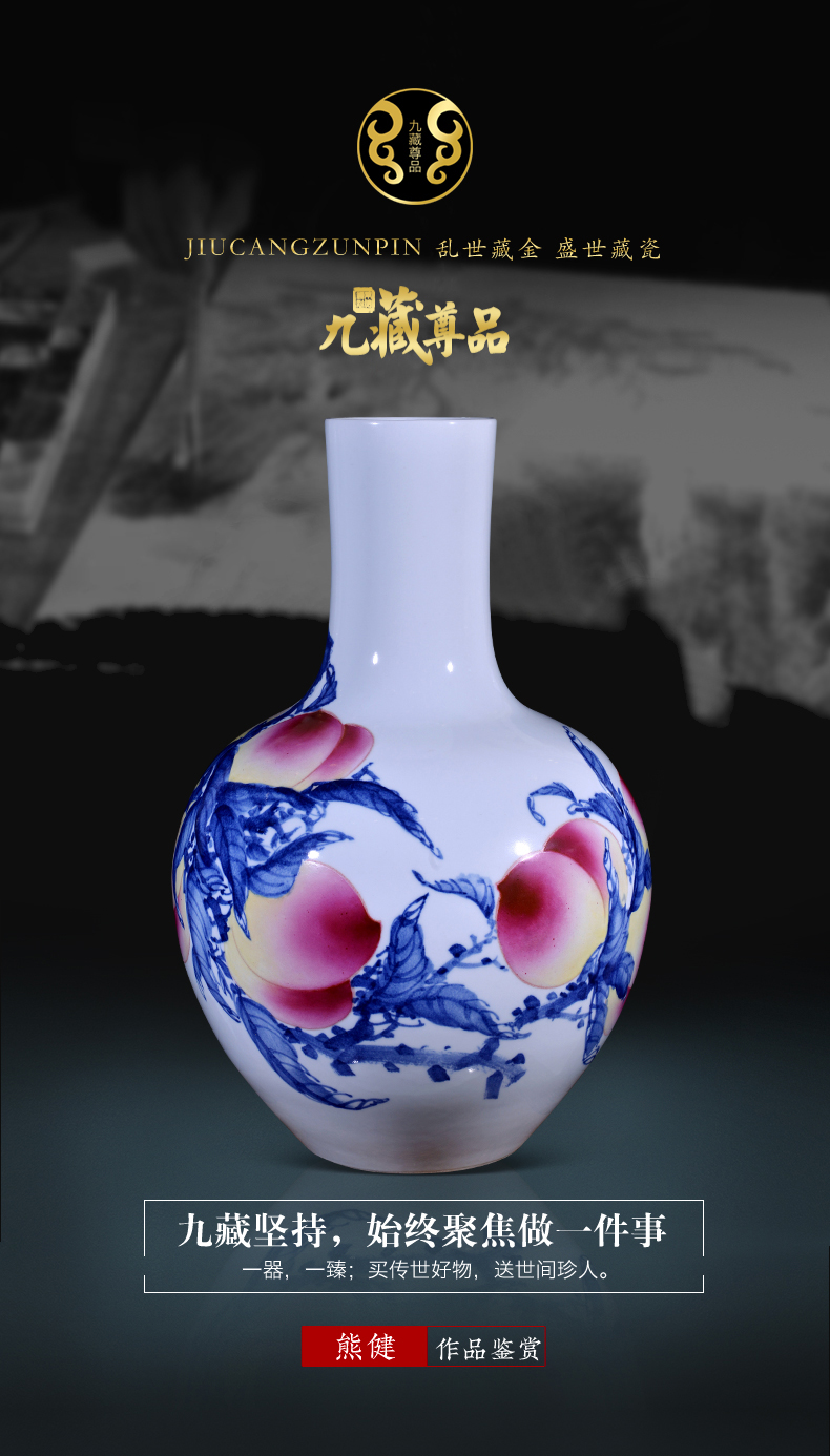 Jingdezhen blue and white youligong Xiong Jian hand - made ceramics vase Chinese style living room TV cabinet decorative furnishing articles arranging flowers