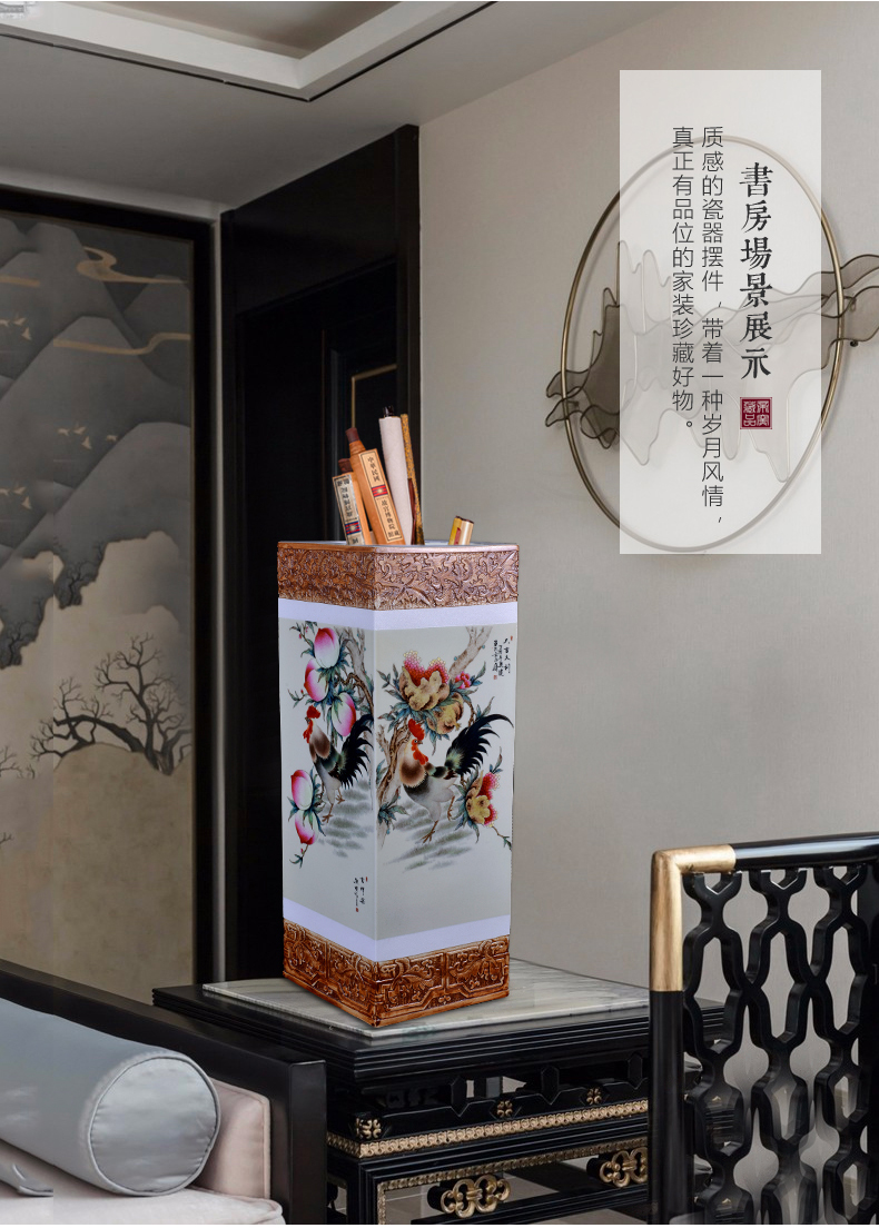 Jingdezhen ceramics engraving prosperous set the trap painting and calligraphy barrels of Chinese style living room TV cabinet decorative furnishing articles arranging flowers