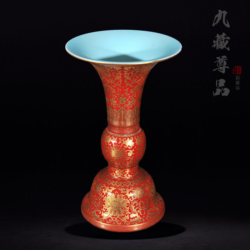 Jingdezhen ceramics antique hand - made with red paint wrap lotus flower aroma crafts are sitting room TV cabinet vase