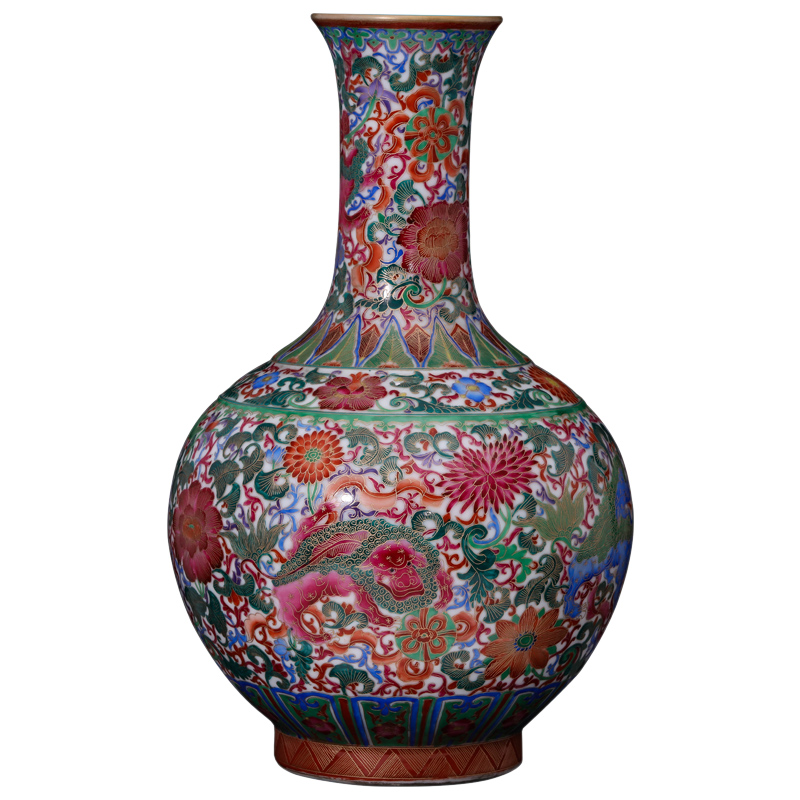 Jingdezhen ceramics antique hand - made silk colored enamel paint wire inlay kirin bottle vase home furnishing articles