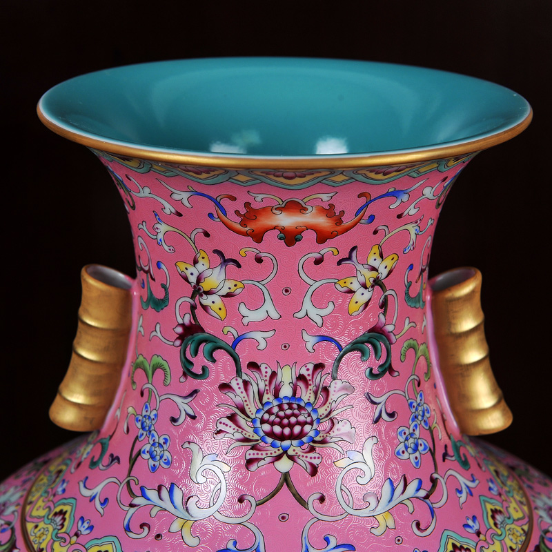 Jingdezhen ceramics imitation the qing qianlong pastel bottom pick flowers wrapped branch grain ears shoulder vase household crafts