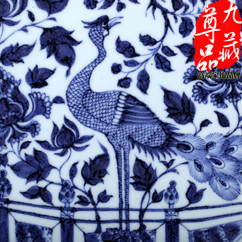 Yuan blue and white peacock jingdezhen ceramics grain hang dish household adornment handicraft furnishing articles sitting room decoration plate