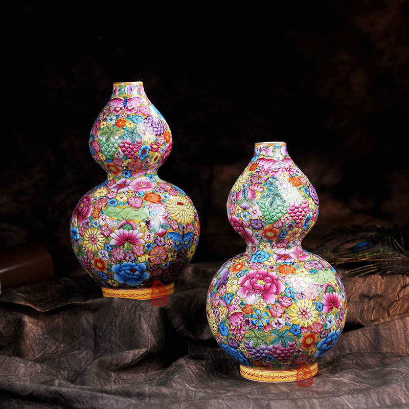 Jingdezhen ceramics antique old factory enamel see colour flower bottle gourd crafts home sitting room fashion furnishing articles