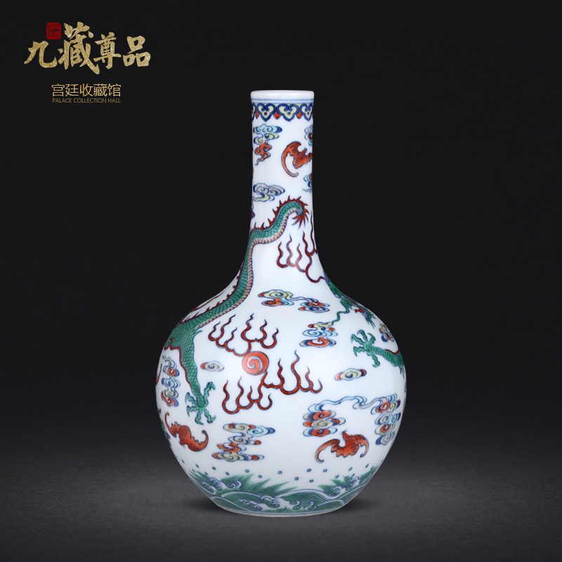 Blue and white dragon grain fights bile flower vase xiangyun bat flower arranging furnishing articles archaize porcelain jingdezhen pure manual