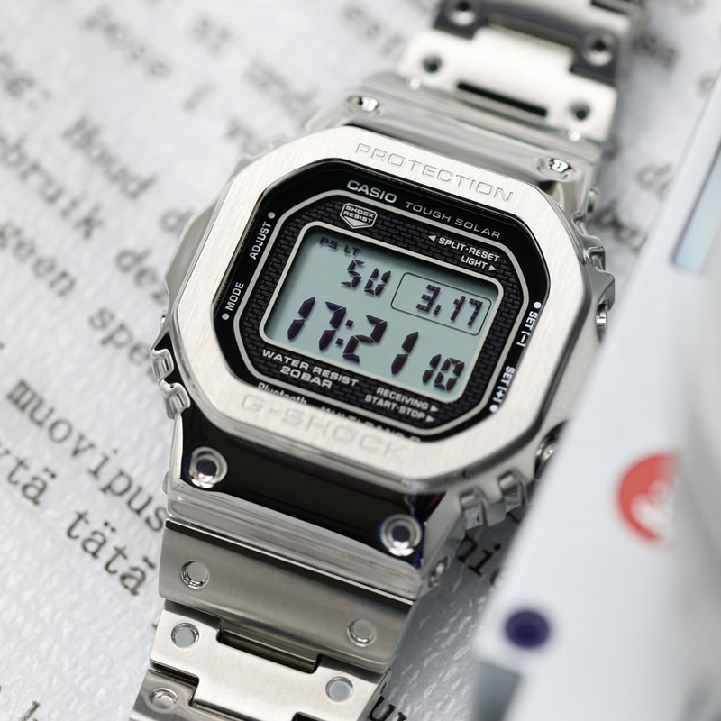 Casio G-Shock Gmw-B5000D Silver Metal Square Solar-Powered Radio-Controlled Bluetooth Sports Watch for Men