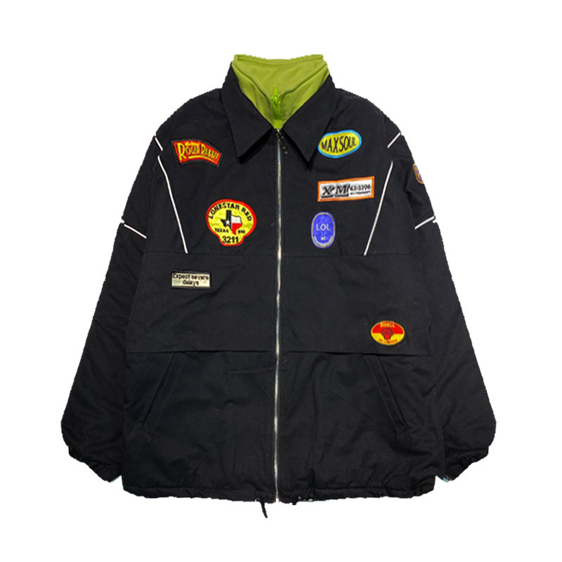 Superman日本原宿風國潮拼接寬鬆休閒拉鍊棉衣外套男女19冬新厚