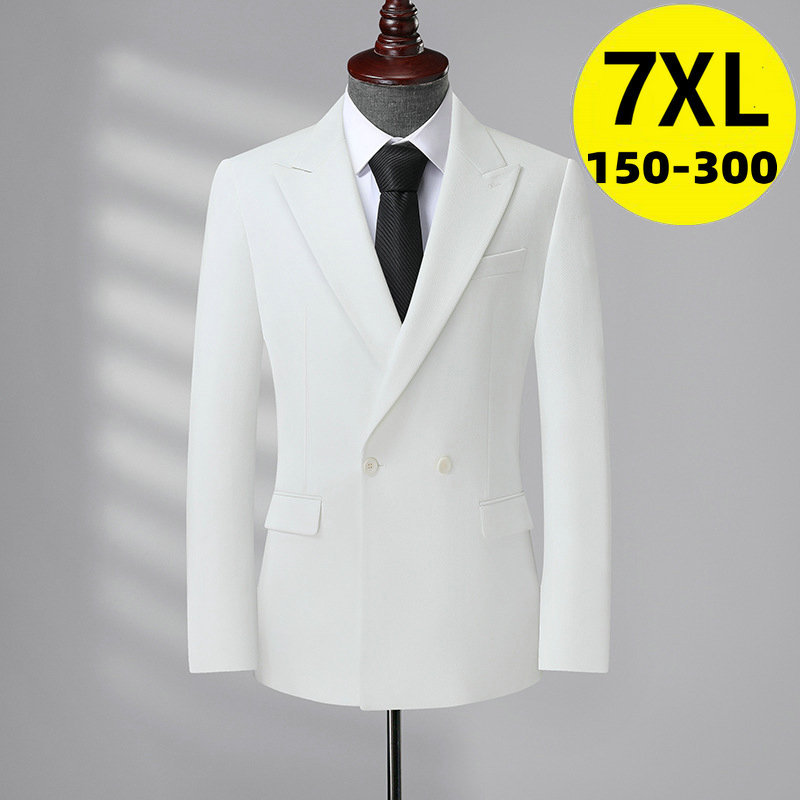 High-End Plus-Size Double-Breasted White Suit, Business Casual Suit, Spring and Autumn New Loose Suit, Oversized Jacket for Trendy and Chubby People