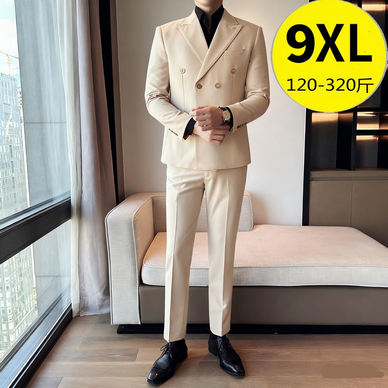 Double-Breasted Spring and Autumn Loose Fit Men's Plus Size Casual Striped Suit Set Men's Suit Wedding Business Trendy Double-Breasted Spring and Autumn Loose Fit Men's Plus Size Casual Striped Suit Set Men's Suit Wedding Business Trendy