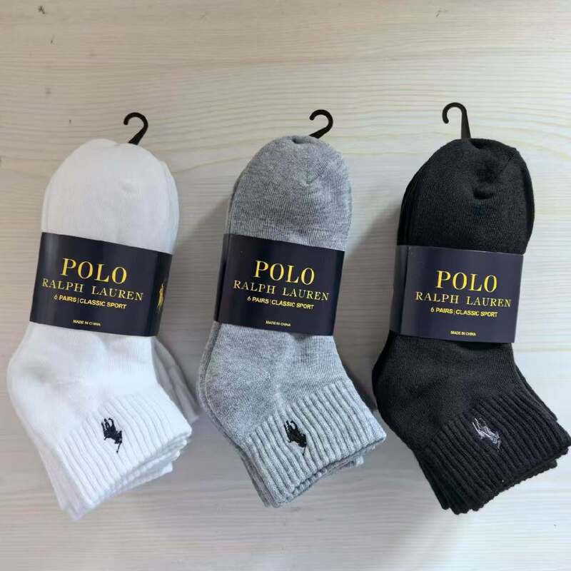 【No Returns or Exchanges, Thank You】Rl Pony Logo Solid Color Business Mid-Calf Men's Socks, Towel Bottom Cotton Socks, Breathable and Sweat-Absorbent