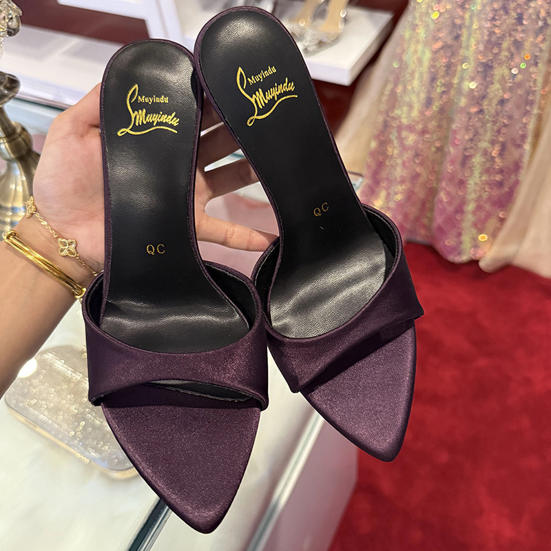 Spot 25 Years New Pointed Toe High Heels Women's Stiletto Sexy Black Patent Leather Purple Silks and Satins Sandals for Outer Wear High-End Spot 25 Years New Pointed Toe High Heels Women's Stiletto Sexy Black Patent Leather Purple Silks and Satins Sandals for Outer Wear High-End