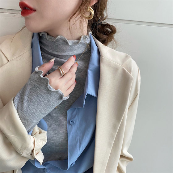 Bottoming shirt for women, spring and autumn 2024 new style black half turtleneck modal white autumn and winter fungus top