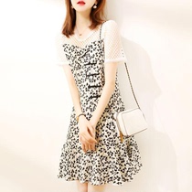 Korean floral dress 2021 new summer design sense niche retro cheongsam hollow chiffon long skirt