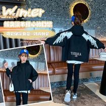 Girls spring coat coat of big childrens windshirt 2022 new spring and autumn gold powder wings girls hooded tops