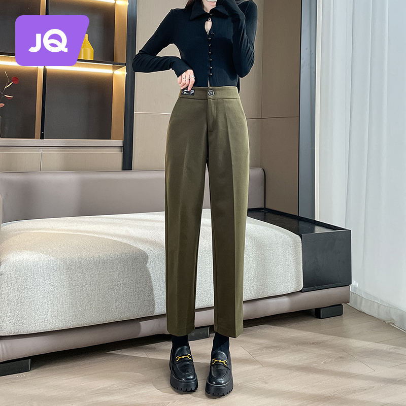 Jingqi 2022 autumn and winter new woolen cigarette pants women's high waist straight harem pants temperament slim casual all-match