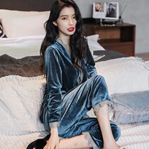 Quiet and gentle ~ beauty to suffocation golden velvet pyjamas woman 2021 New lace High-level sensualist dress