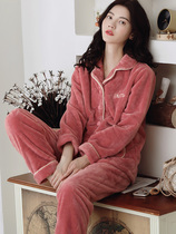 High-end New Things ~ elegant temperament ~ home dailycoral suede pyjamas woman autumn winter thickened garnter warm suit
