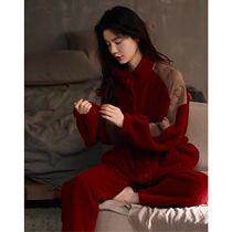 Sweet and nice ~ cool feeling coral suede pyjamas woman autumn winter thickened garnter outwear suit