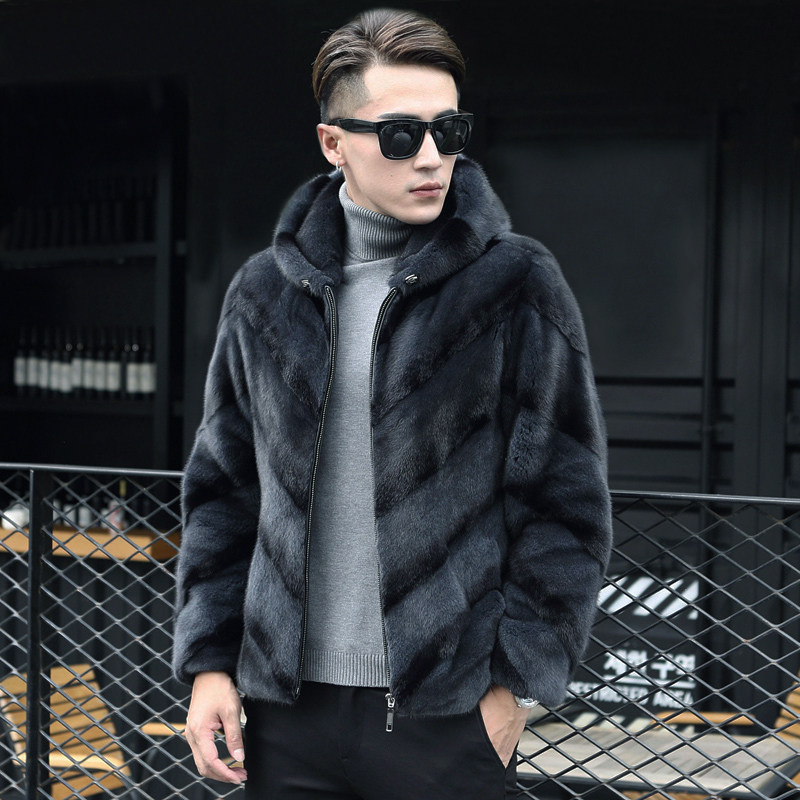 Minke Leather Coat Jacket Male mink USA Velvet Import Ferret youth Chaulian hat Short time Leather Grass Jacket