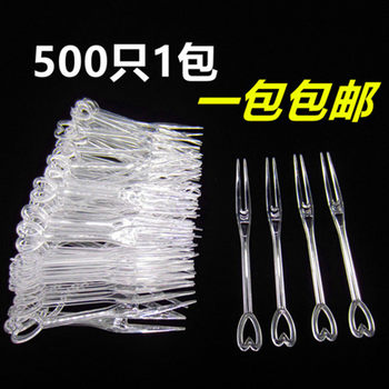 Fruit fork free shipping disposable transparent plastic fruit fork