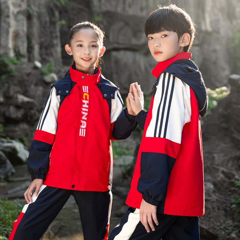 School uniforms for primary and middle school students, three suits for autumn and winter clothing Thickened Warm Sports Class Clothes Kindergarten Garden Clothing