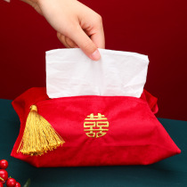 Wedding paper bag creative tassel velvet cloth tissue box Chinese embroidery happy character home paper bag