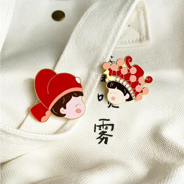ງາມ bride ແລະ groom wedding ຮູບ brooch ແບບຈີນກາຕູນງານບຸນ badge ຄູ່ຜົວເມຍແບບໃບຢັ້ງຢືນ