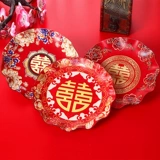 Свадебная фруктовая тарелка красная свадьба Привет, празднуйте красную счастливую тарелку домашнюю гостиную, кофейный столик, пластиковый конфеты, высушенные фрукты, сопровождающие, сопровождающие