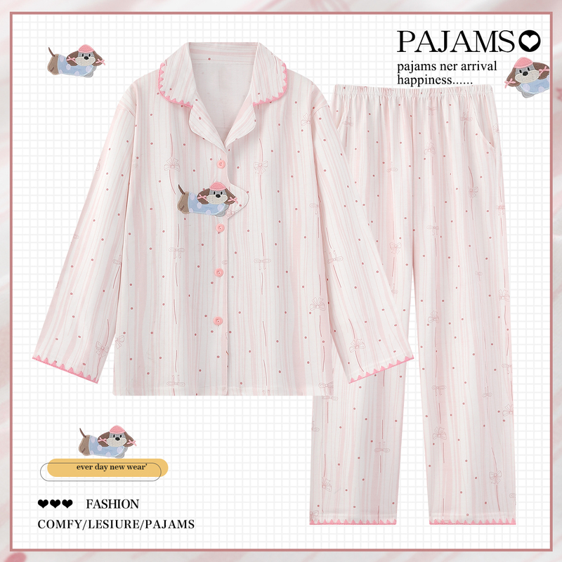 Dachshund Pure Cotton Pajamas for Women 2026 New Spring and Autumn Long-Sleeved Cartoon Student 100 Cotton Home Wear Set