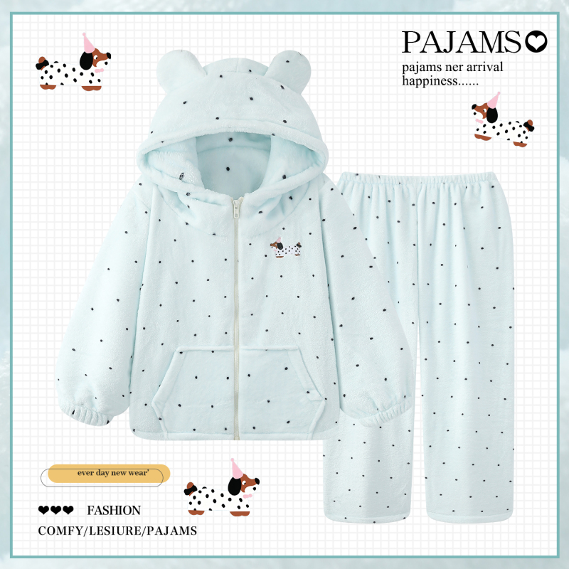 Dachshund Pajamas for Women, Autumn and Winter, Flannel, Fleece-Lined, Thickened, Warm, Coral Fleece, Polka Dot, Cartoon, Hooded Loungewear Dachshund Pajamas for Women, Autumn and Winter, Flannel, Fleece-Lined, Thickened, Warm, Coral Fleece, Polka Dot, Cartoon, Hooded Loungewear