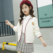 Girls cardigan knitted spring and autumn thin section 2020 new childrens sweater coat girls middle-aged children 12-15 spring clothing