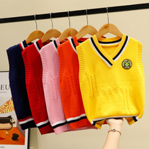 Girls cotton sweater vest vest childrens autumn clothes outside the college style 2020 new outer wear knitted waistcoat Korean version