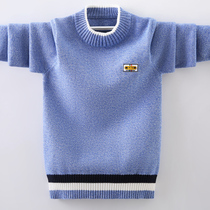 Boys sweater pullover round neck childrens autumn and winter knitted plus velvet thickening 15-year-old boys sweater in the big childrens warm clothes