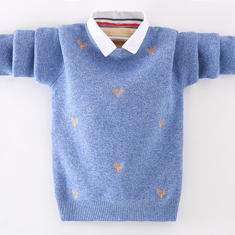 Boys' sweater pullover trendy big boy Korean style autumn and winter style 2020 boys' warm clothes fake two-piece knitted sweater