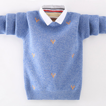 Boys sweater pullover trendy big boy Korean version of Western style autumn and winter models 2020 boys warm clothes fake two knitted sweaters