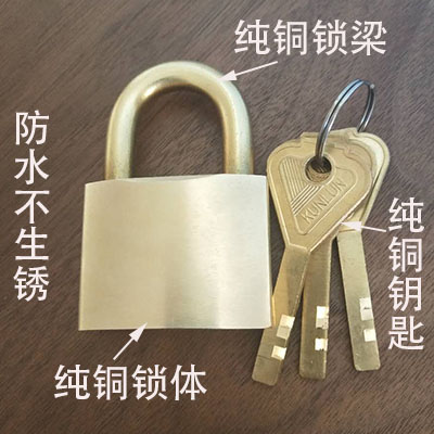 Antique padlock Chinese decoration pure copper waterproof anti-theft anti-rust retro door lock courtyard single open arc long lock