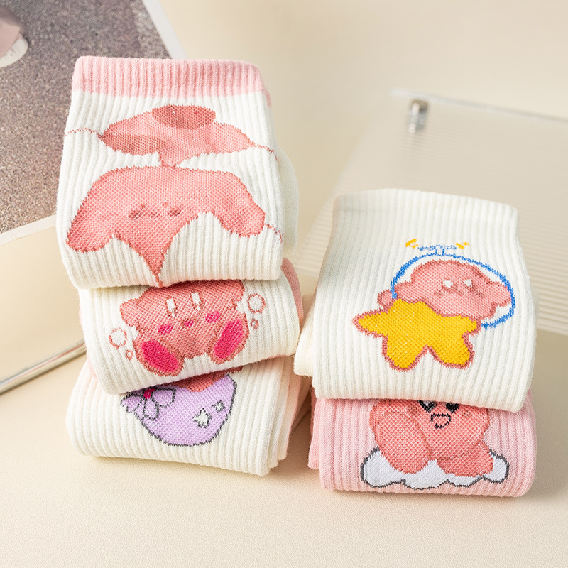 Long Socks for Women, Korean Style, Mid-Calf, Cute Japanese Style, Long Socks, Pink Kirby, Trendy and Versatile, Autumn and Winter Style