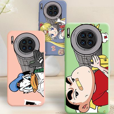 华为Mate30液态硅胶手机壳mate40pro创意镜头mate30EPRO卡通可爱保护套mate20全包边防摔mate40手机版潮素皮