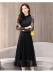 Openwork ren đầm 2019 xuân mới của phụ nữ dài tay đứng cổ áo mỏng giảm béo dài một từ váy đu lớn - A-Line Váy đầm trắng xòe A-Line Váy