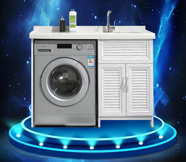 Custom Balcony Cabinet Space Aluminum Washing Machine Cabinet with Washboard Washbasin Basin Roller Washing Wardrobe Quartz Stone Surface