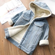 Áo khoác dài trẻ em cừu lamb denim mùa đông mới bé trùm đầu áo khoác cotton bé gái lớn áo cotton Hàn Quốc