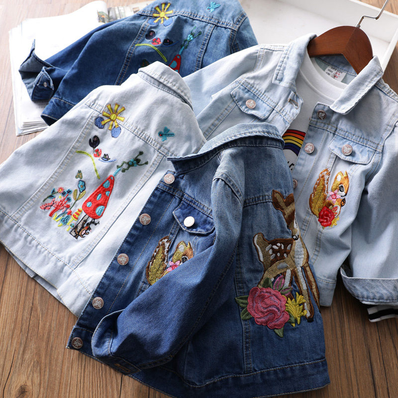 Girl Denim Jacket Spring Autumn Baby Girl's Square Collar Denim Girl Jacket Children's Jersey Child Bottling Tide