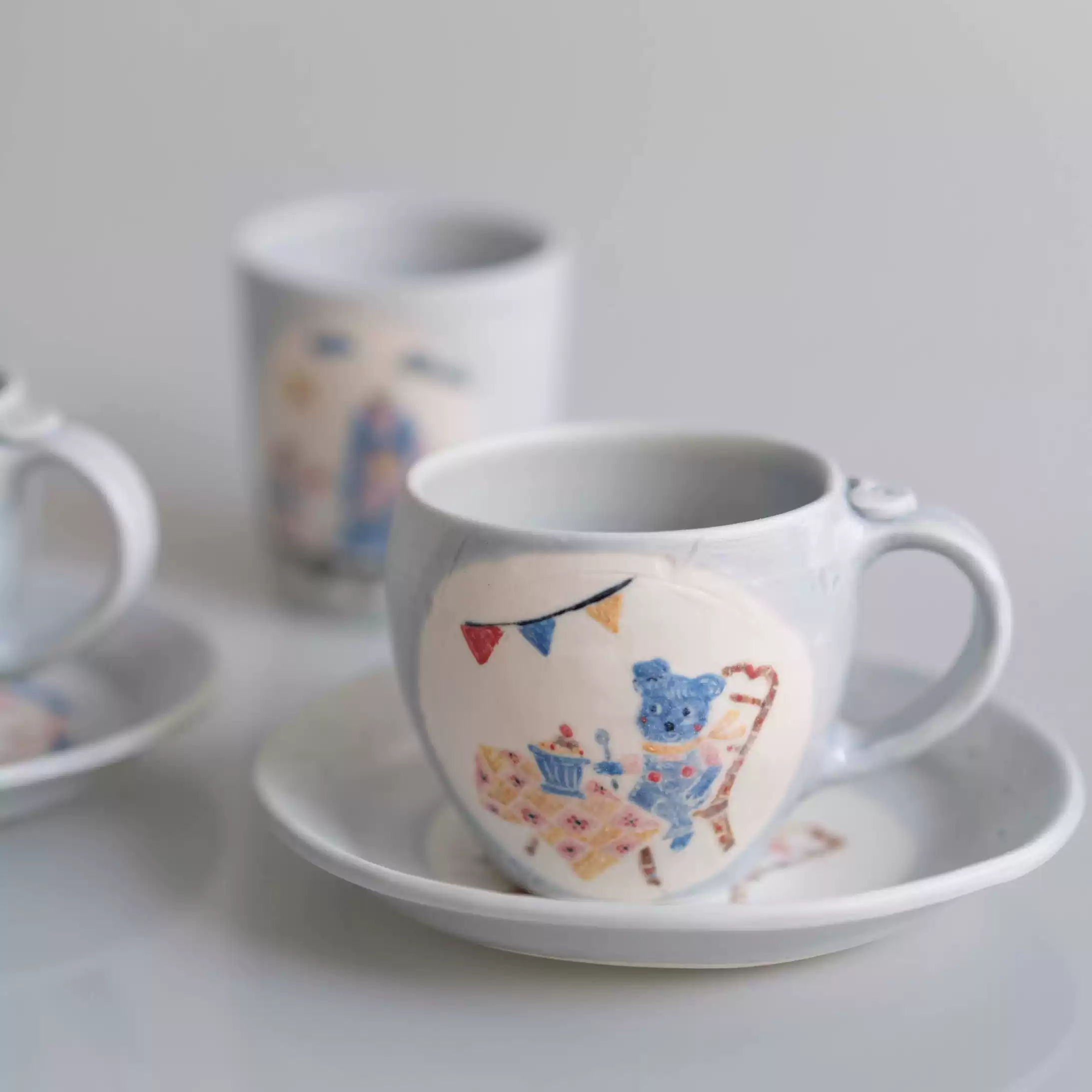 日本陶艺作家器驹形悦子童话绘本风马克杯茶杯咖啡拉花杯碟子-淘宝