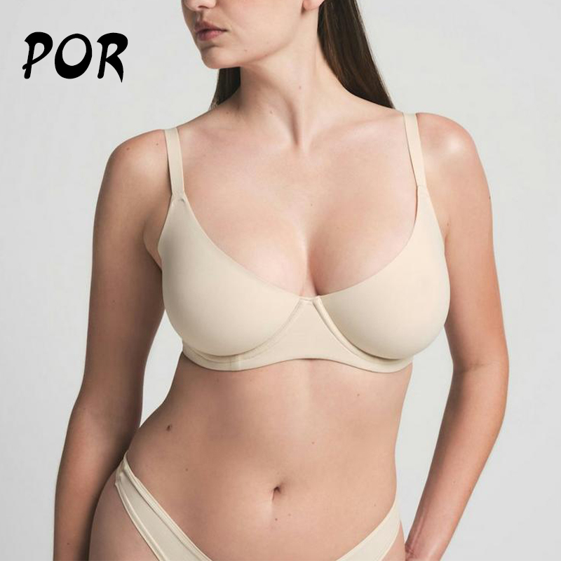 Simple Style Thin Bra for Women, Push-Up, Comfortable, Kardashian Style, Breathable, Makes Large Busts Look Smaller, Skims Same Style, Nude Color Underwear