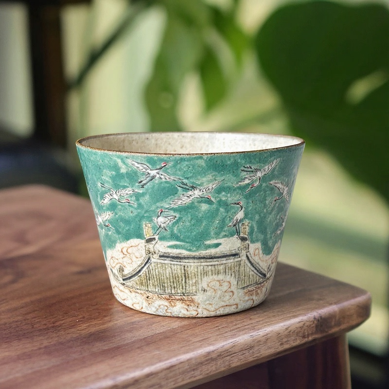 [Elasticware] Ruihetu Hand-Painted Powder Ceramic Coffee Cup Pig Mouth Cup Underglaze Color Creative Latte Art Cup