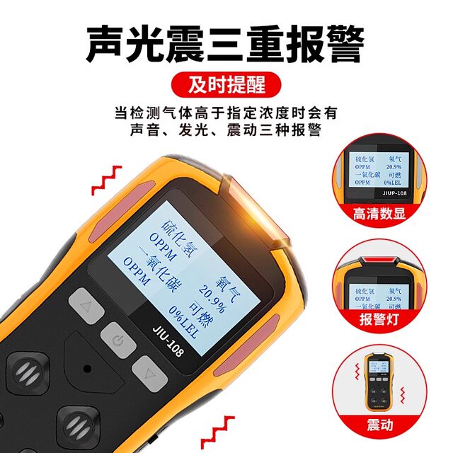 Marine Four-In-One Oxygen and Explosion Detection Meter, Portable Carbon Monoxide, Combustible Gas, Oxygen Concentration Alarm for Confined Spaces