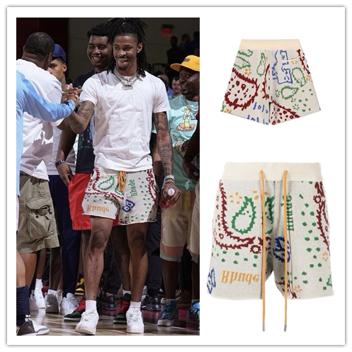 High-Quality Rhude Morant Style Colorful Paisley American High Street Sports Loose Knit Five-Point Shorts